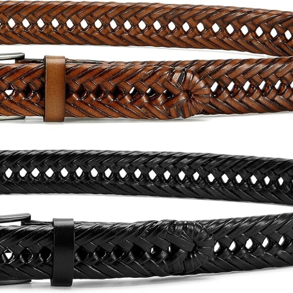 Leather Braided Belts for Men 2 Pack - 1 1/8" Leather Belts in Package Box - Ver - Picture 5 of 6